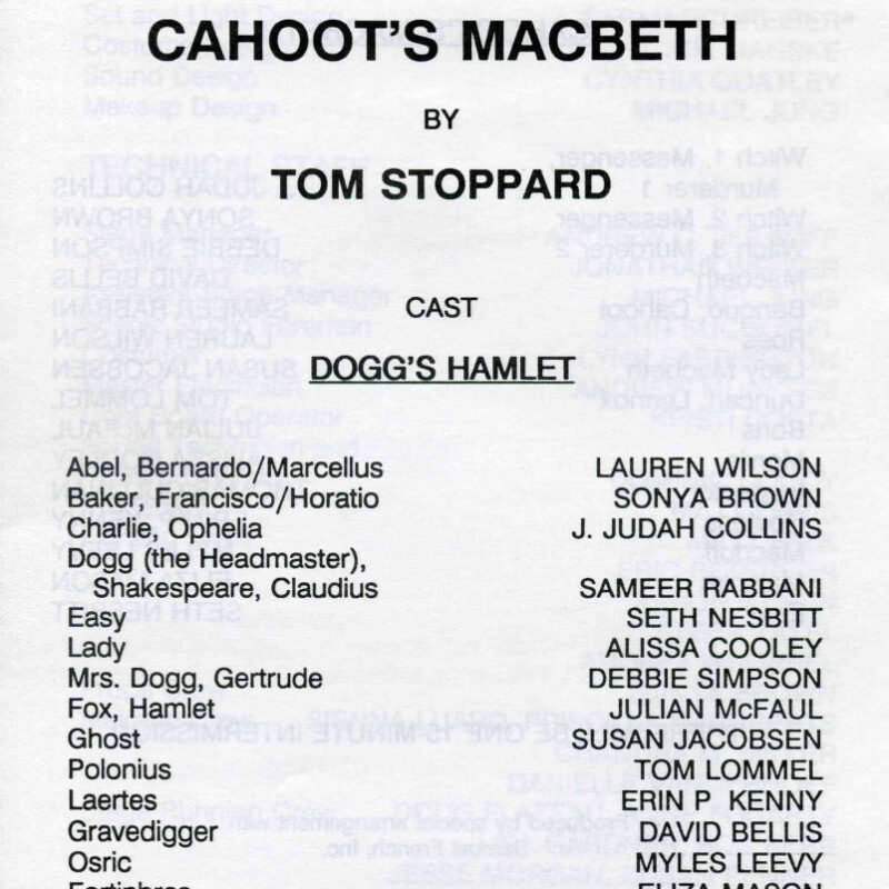 Dogg's Hamlet, Cahoot's Macbeth 1989